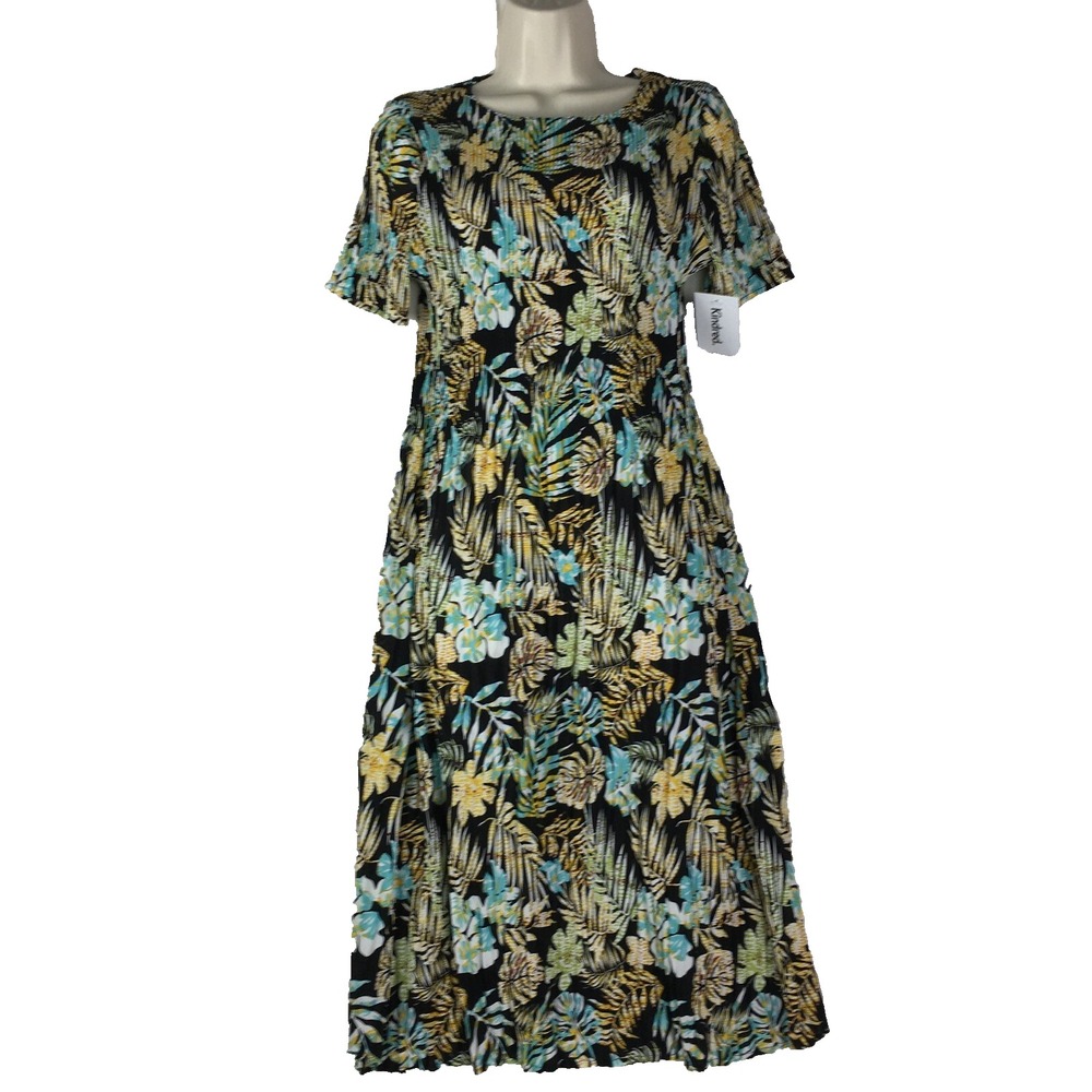 New‎ Kindred Green Boho Floral Midi Dress Women's M NWT Stretch Resortwear Beach